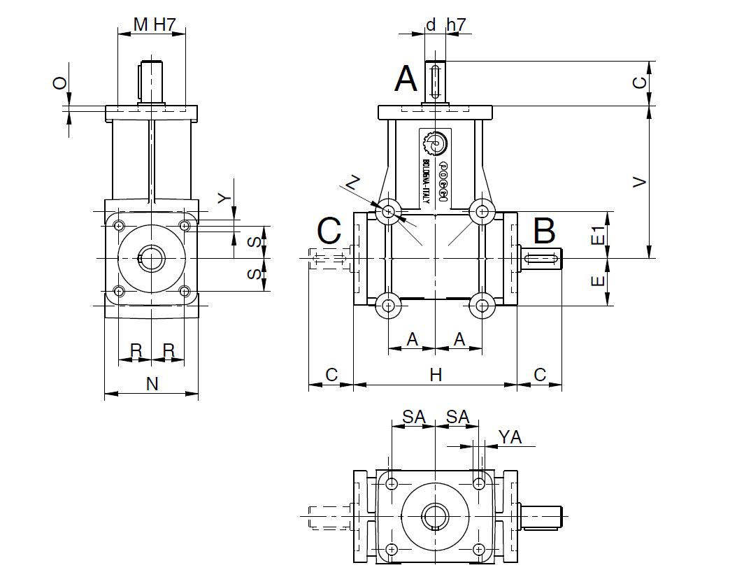 RINVIO ANGOLARE DI TRE ASSI 2033 R .1 : 1 D .1 / 2  REF. POGGI 182033111